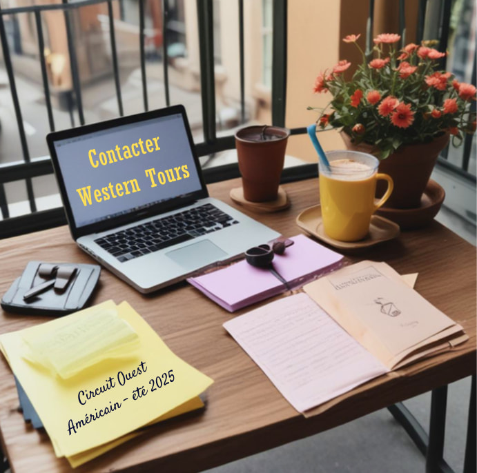 Bureau avec laptop ouvert "contacter Western Tours"